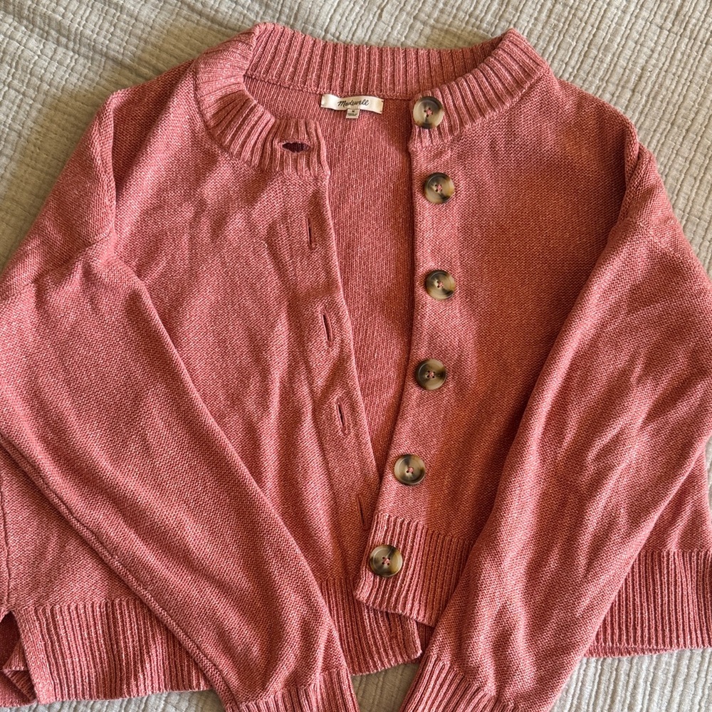 Madewell Coral Button-Up Cardigan